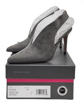 Vince Camuto Acasha Tornado Grey True Suede Slingback Pointed Toe High Heels